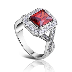 Natural Ruby Silver Ring, Gemstone Ring Ruby Engagement Rings Men Geometric