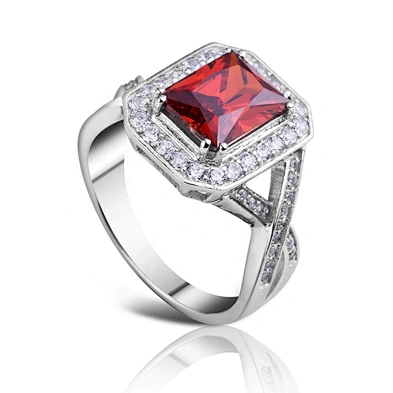 Natural Ruby Silver Ring, Gemstone Ring Ruby Engagement Rings Men Geometric