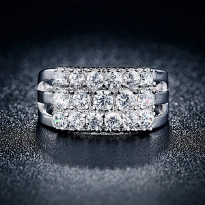 Rhinestone Pave Setting Finger Alloy Ring Jewellery Silver Color