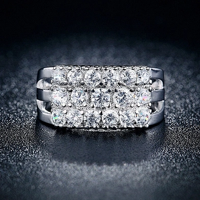 Rhinestone Pave Setting Finger Alloy Ring Jewellery Silver Color