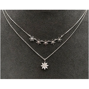 Women gold plated chain boho necklace cz flower jewelry in silver