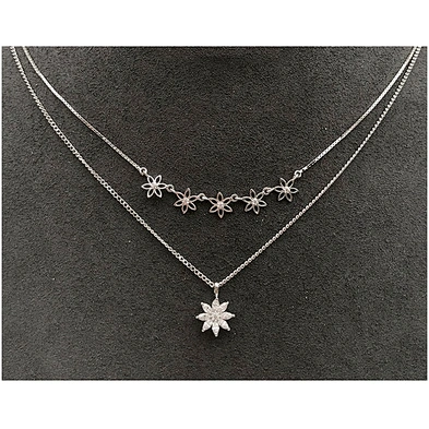 Women gold plated chain boho necklace cz flower jewelry in silver