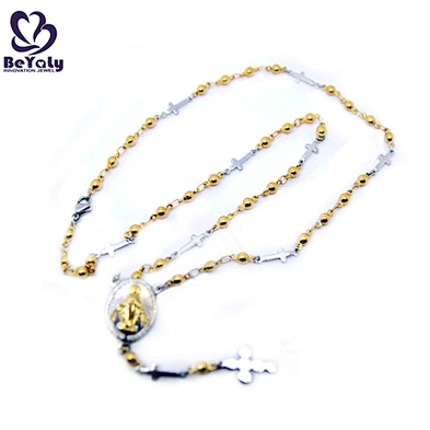 Yellow gold rosary stainless steel cross accessories jewellery