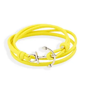 Stainless steel alloy leather custom made anchor hook bracelet men