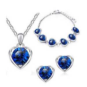 Women Fashion Gold Plated 925 Sterling Silver Pendant Necklace Jewelry Set
