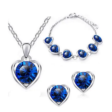 Women Fashion Gold Plated 925 Sterling Silver Pendant Necklace Jewelry Set
