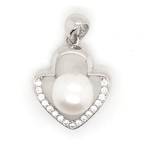 Refined Women Custom Pearl Decor Silver Cage Cz Pendant Cloud Designs