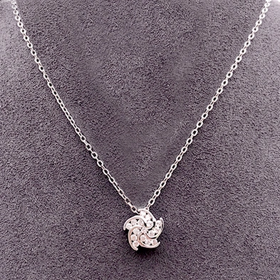Anniversary Gift Cubic Zirconia Swirl Flower Shape Pendant Necklace Love