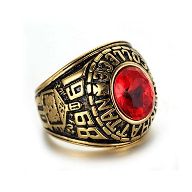 Natural gemstone stainless steel woman's military ring