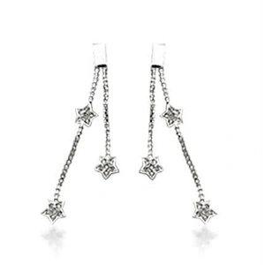 Brilliant lovely silver long hollow dangling star earrings