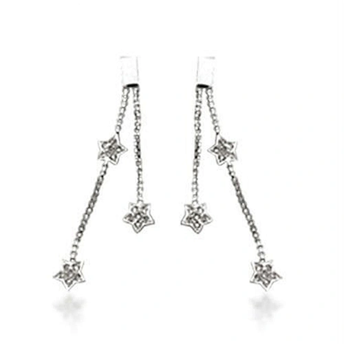 Brilliant lovely silver long hollow dangling star earrings