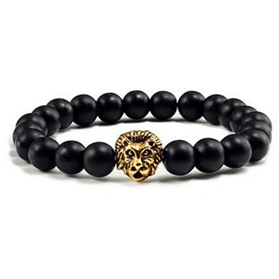 Customized silver lion engraved men beaded bracelet