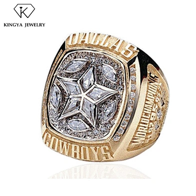 Fashion rough natural gemstone jewelry men's brass dallas cowboy ring