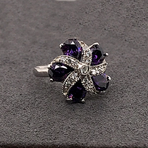 Flower Bloom Purple Gem Ring, Natural Purple Amethyst Birthstone Ring