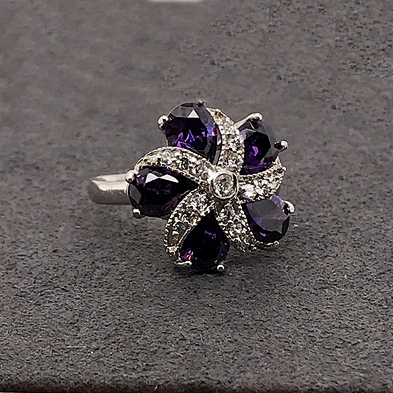 Flower Bloom Purple Gem Ring, Natural Purple Amethyst Birthstone Ring