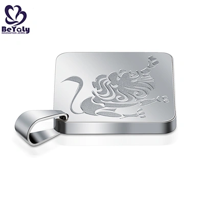 Square shape stainless steel custom engraved lion pendants