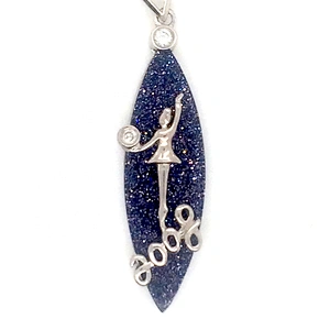 Shiny Deep Blue Vessel Silver Ballet Dancing Girl Pendant With Letter Designed