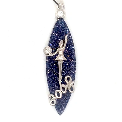 Shiny Deep Blue Vessel Silver Ballet Dancing Girl Pendant With Letter Designed