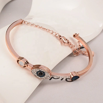 Stainless steel blue gems evil eye womens bracelets bangle cuff