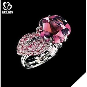 Pink flower design wholesale silver 925 amber ring