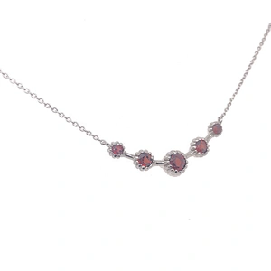 Silver Widthways Stick And Red Stone Point Designs Charm Chain Necklace