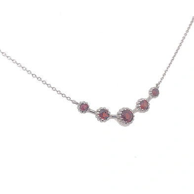 Silver Widthways Stick And Red Stone Point Designs Charm Chain Necklace