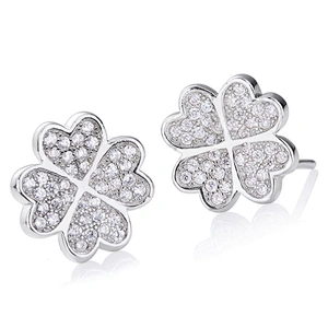 White Gold Plating Silver Jewelry Leaf Clover Design Earrings For Women