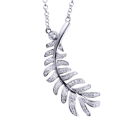 Feather design cz charm 529 silver jewelry pendant