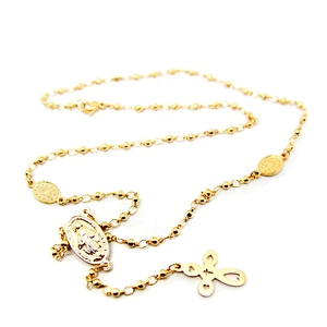 Yellow gold rosary stainless steel cross accessories jewellery