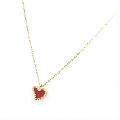 Gold Plating Embroidery Frame Epoxy Red Heart Pendant Jewelry Necklace