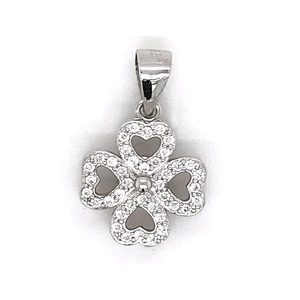 White Gold Cz Full Filled 4 Leaf Clover Charm, Real Silver Four Leaf Clover Charms Pendant