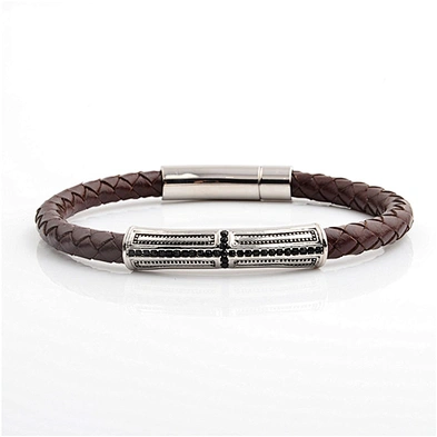 Black leather christian bracelets wholesale with crucifix