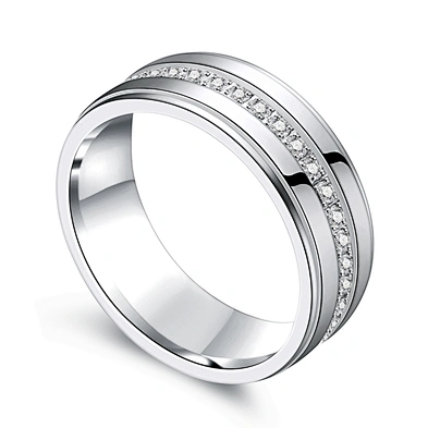 Mirror polished cz stainless steel band boys finger rings