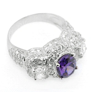 Noble style three gemstone italian silver rings for men