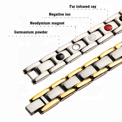 Shiny men cuff gold titanium bracelet with magnets