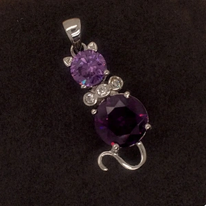 New Trendy Purple Zircon Jewelry Lady Cat Engraving Sterling Silver Pendants