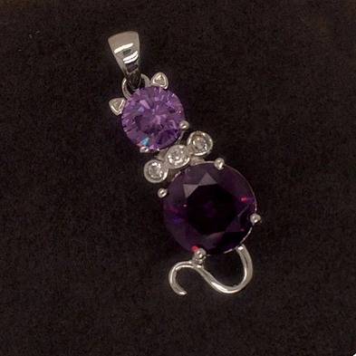 New Trendy Purple Zircon Jewelry Lady Cat Engraving Sterling Silver Pendants