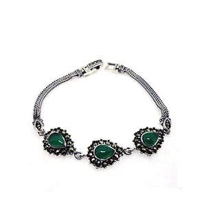 Antique Ladies Luxury Big Stone Beaded Quality Engraved Bangkok Handmade 92.5 Silver Bracelets