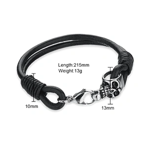 2019 fashion new trends men stainless steel leather bracelet
