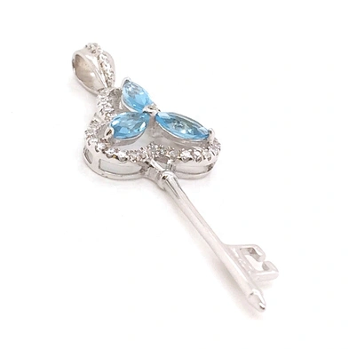 White Gold Key Shape Pendant Necklace For Men, Blue Crystal Silver Key Pendant Necklace Jewelri Meaning