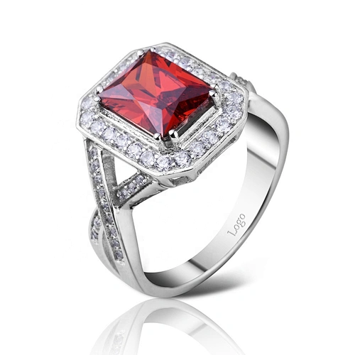 Natural Ruby Silver Ring, Gemstone Ring Ruby Engagement Rings Men Geometric