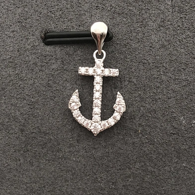 Wholesale Diamond Cubic Zirconia Silver Anchor Pendants, Anchor Charm Jewelry Supplies