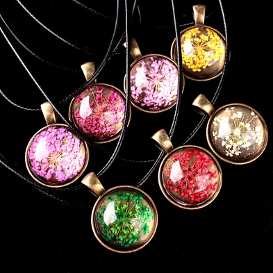 Dried real flower charm tree of life pendant necklace jewelry