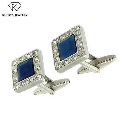 Blue main stone square shape shiny artificial diamond cufflink