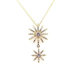 Two Full Cz Star Sun Shape Design Gold Jewellery Made In China Necklace