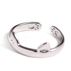 High quality adjustable cat shape silver animal rings
