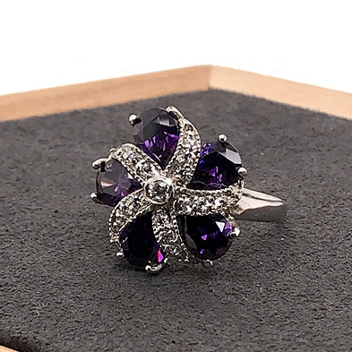 Flower Bloom Purple Gem Ring, Natural Purple Amethyst Birthstone Ring