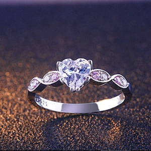 925 Sterling Silver Heart Design Double Halo Wedding Engagement Ring Sets