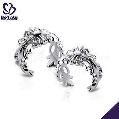 Couple 925 Sterling Silver Flower Design Adjustable Ring Vintage