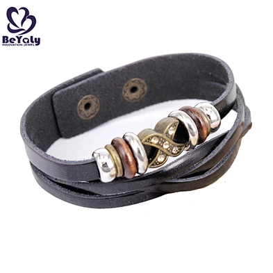 Wholesale Silver Charm Bangle Friendship Jewelry 18K Gold Leather Mens Bracelet